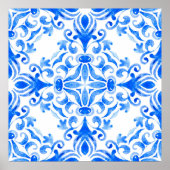 Abstracte blauwe en witte, met de hand getekende t poster (Voorkant)