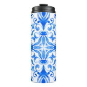 Abstracte blauwe en witte, met de hand getekende t thermosbeker (Voorkant)