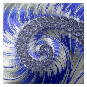 Abstracte blauwe en witte spiraalfractaal tegeltje