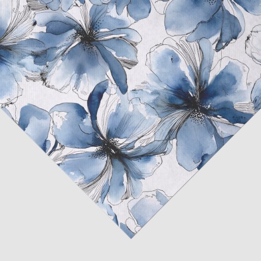 Abstracte blauwe en witte waterverf bloemen tissuepapier (Detail)