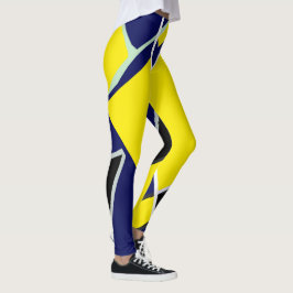 Abstracte blauwe gele kunst leggings