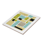 Abstracte blauwe gele vierkantjes midden eeuw tegeltje (Zijkant)