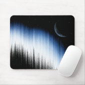 Abstracte Blauwe Glitch Art Halvemaan Nachtelijke Muismat (Met muis)