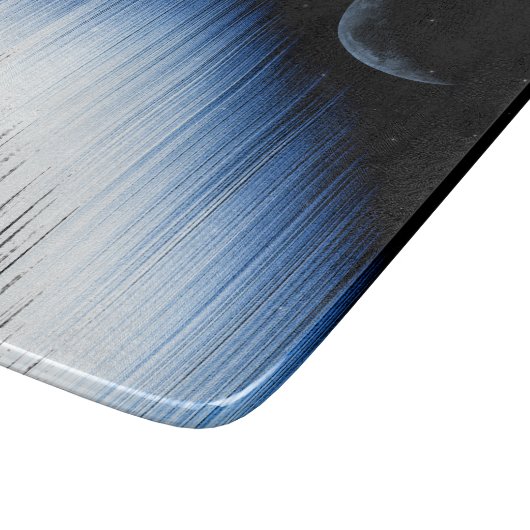 Abstracte blauwe glitchkunst halve maan nachthemel snijplank (Hoek)