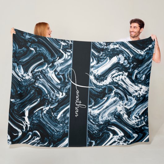 Abstracte blauwe golf fleece deken (In situ)