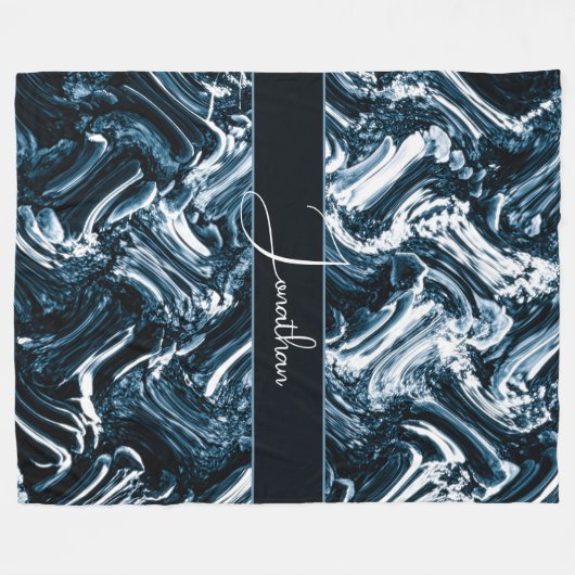 Abstracte blauwe golf fleece deken (Voorkant (Horizontaal))