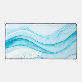 Abstracte Blauwe Golven Aquarel Grote Computer Bureaumat (Voorkant)