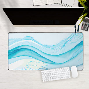 Abstracte Blauwe Golven Aquarel Grote Computer Bureaumat