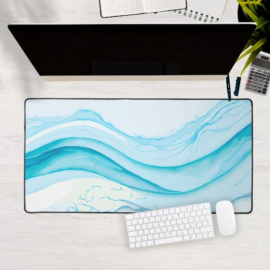 Abstracte Blauwe Golven Aquarel Grote Computer Bureaumat