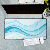Abstracte Blauwe Golven Aquarel Grote Computer Bureaumat