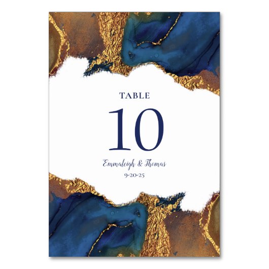 Abstracte blauwe gouden bruiloft kaart (Achterkant)