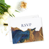 Abstracte blauwe gouden bruiloft RSVP Uitnodiging Briefkaart