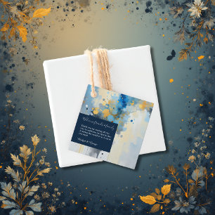 Abstracte Blauwe & Gouden Inkt Splatter Kunstwerk Bedankjes Labels