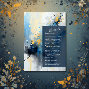 Abstracte Blauwe & Gouden Inkt Splatter Kunstwerk Informatiekaartje