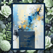 Abstracte Blauwe & Gouden Inkt Splatter Kunstwerk  Kaart