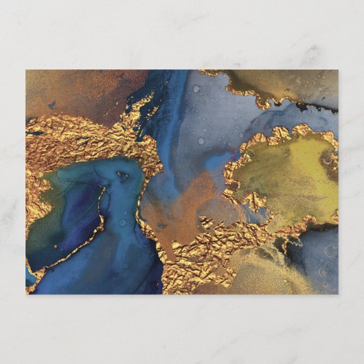 Abstracte blauwe gouden weddenschappen informatiekaartje (Achterkant)