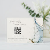 Abstracte blauwe goudstropdas QR-code RSVP Informatiekaartje (Staand voorkant)