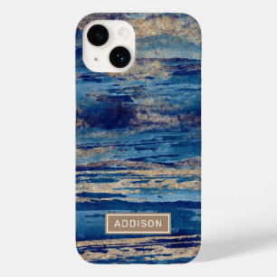 Abstracte blauwe goudverf Aangepaste Sjabloon Case-Mate iPhone 14 Hoesje
