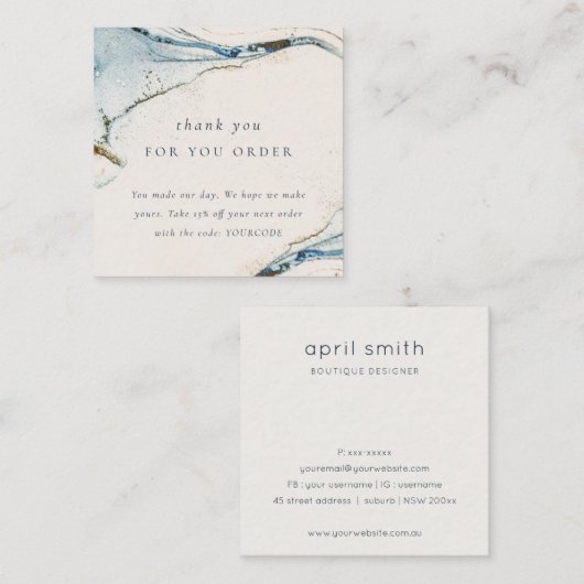 Abstracte blauwe goudvlek Hartelijk dank voor uw b Vierkante Visitekaartje (Voorkant / Achterkant)