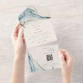 Abstracte blauwe goudvlek QR-code All In One Uitnodiging (Afscheurbaar)