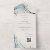 Abstracte blauwe goudvlek QR-code All In One Uitnodiging (Binnen)