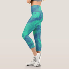 Abstracte blauwe groene diffusie Capri-Leggings