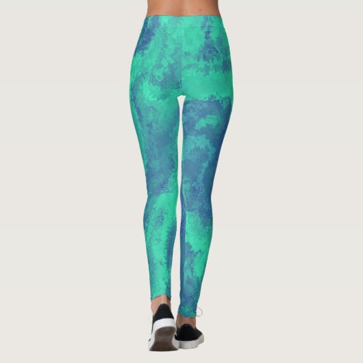 Abstracte blauwe groene diffusie leggings (Achterkant)