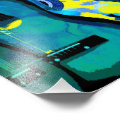 Abstracte blauwe groene en gele gitaren Kunst Afdr Foto Afdruk (Hoek)