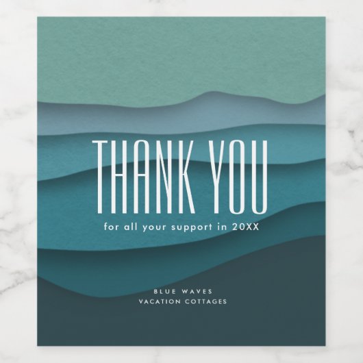 Abstracte Blauwe Groene Golven Dank je Wijn Etiket (Enkel label)