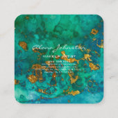 Abstracte blauwe groene goudmakreel vierkante visitekaartje (Achterkant)
