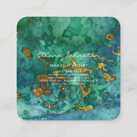 Abstracte blauwe groene goudmakreel vierkante visitekaartje (Achterkant)