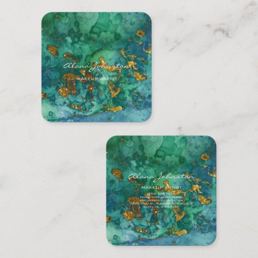 Abstracte blauwe groene goudmakreel vierkante visitekaartje (Voorkant / Achterkant)