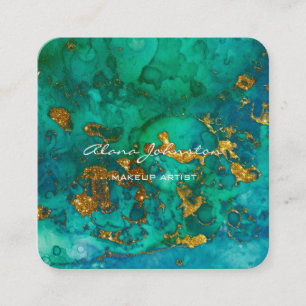 Abstracte blauwe groene goudmakreel vierkante visitekaartje
