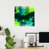Abstracte blauwe groene hedendaagse moderne kunst  poster (Thuiskantoor)