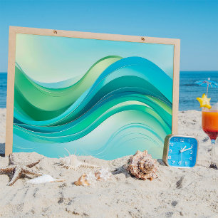 Abstracte Blauwe Groene Oceaan Golven Lijnen Achte Poster