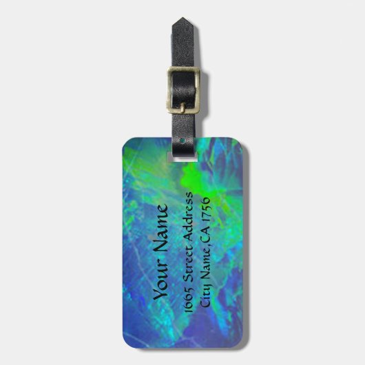 ABSTRACTE BLAUWE GROENE OPAL FOTOMONOGRAM BAGAGELABEL (Voorkant verticaal)