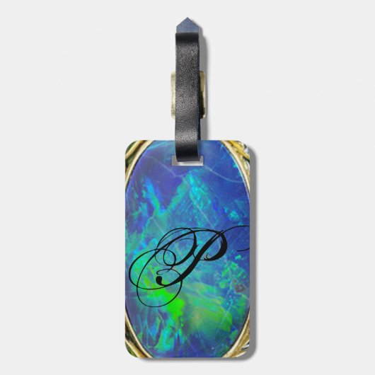 ABSTRACTE BLAUWE GROENE OPAL FOTOMONOGRAM BAGAGELABEL (Achterkant verticaal)