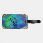 ABSTRACTE BLAUWE GROENE OPAL FOTOMONOGRAM BAGAGELABEL (Achterkant horizontaal)