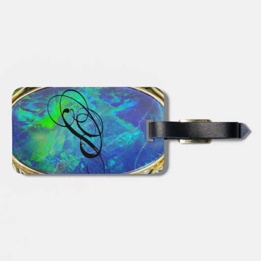 ABSTRACTE BLAUWE GROENE OPAL FOTOMONOGRAM BAGAGELABEL (Achterkant horizontaal)