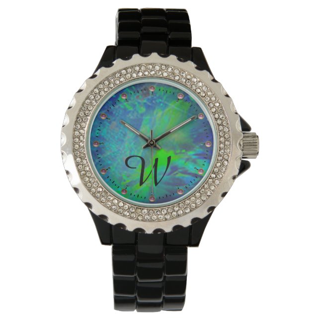 ABSTRACTE BLAUWE GROENE OPAL FOTOMONOGRAM HORLOGE (Voorkant)