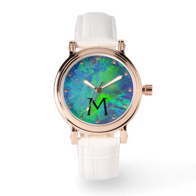ABSTRACTE BLAUWE GROENE OPAL FOTOMONOGRAM HORLOGE (Voorkant)