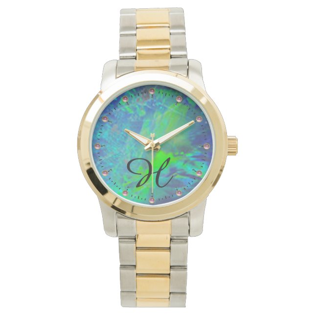 ABSTRACTE BLAUWE GROENE OPAL FOTOMONOGRAM HORLOGE (Voorkant)