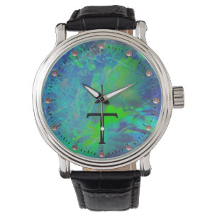 ABSTRACTE BLAUWE GROENE OPAL FOTOMONOGRAM HORLOGE