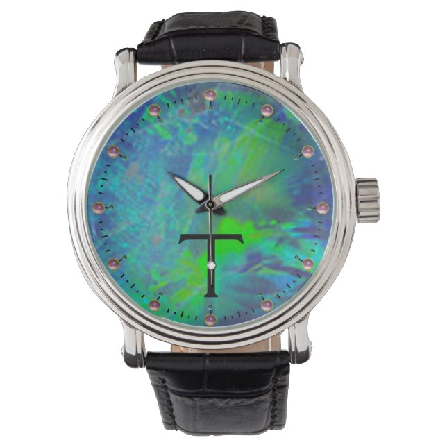 ABSTRACTE BLAUWE GROENE OPAL FOTOMONOGRAM HORLOGE (Voorkant)