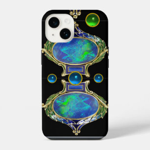 ABSTRACTE BLAUWE GROENE OPALEFFECT MET EDELSTENEN iPhone 14 HOESJE