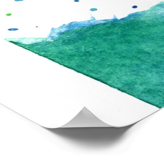 ABSTRACTE BLAUWE GROENE TURQUOÏE WATERVERF SPLATTE POSTER (Hoek)