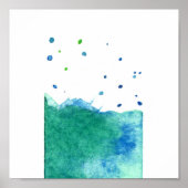 ABSTRACTE BLAUWE GROENE TURQUOÏE WATERVERF SPLATTE POSTER (Voorkant)