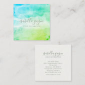 Abstracte blauwe groene Turquoise Waterverf Art Vierkante Visitekaartje (Voorkant / Achterkant)