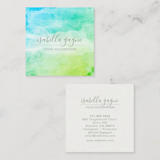 Abstracte blauwe groene Turquoise Waterverf Art Vierkante Visitekaartje (Voorkant / Achterkant)