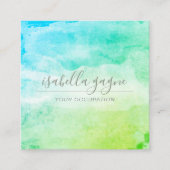 Abstracte blauwe groene Turquoise Waterverf Art Vierkante Visitekaartje (Voorkant)